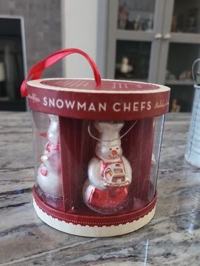Williams-Sonoma Snowman Chef Ornaments Set Of Four NIB!